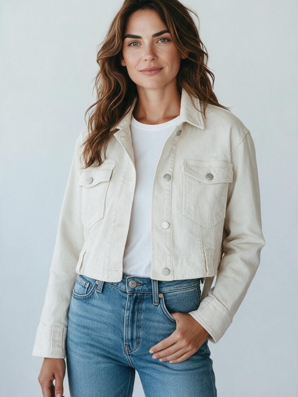 Habitual Cream Cropped Jean Jacket